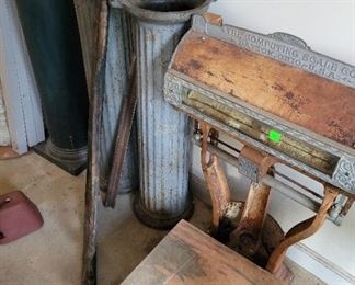antique scale and metal columns