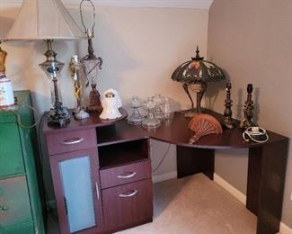 lamps, desk, file cabinet