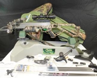 Excaliber Crossbow with accessories and carry case. C2 crank cocking aid, pro flight black eagle with scoe
