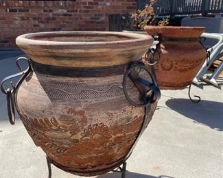 Rustic Mexican wrought iron garden pots, 2