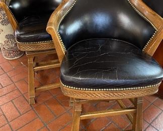 Wood and leather swivel bar stools