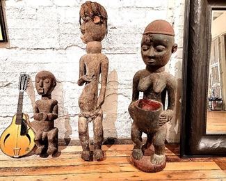 -Large antique West African wood carved fertility figures.