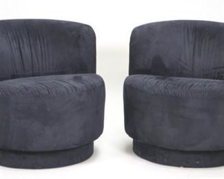 Pair Of Milo Baughman Style Velvet Swivel Bucket Chairs