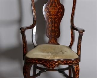 Dutch Marquetry Inlaid Arm Chair, 19th Century
