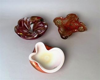 Group Of 3 Mid Century Murano Glass Ash Trays