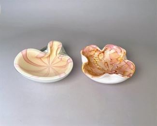 Murano Glass Ashtray Attributed To Barbini, Circus Tent Decor With Murano Glass Ash Tray In Pink And Orange