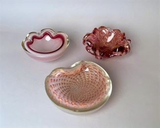 Three Pink Murano Glass Bowls
