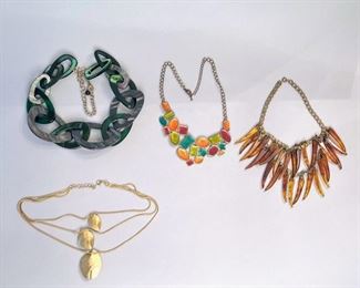 Group Of Four Boho Chic Statement Necklaces And Chokers