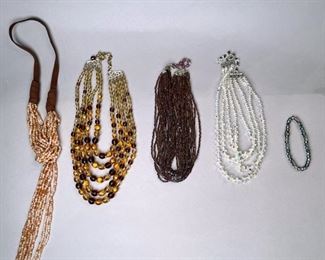 Four Beaded Statement Necklaces And One Bracelet