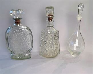 Three Glass Decanter Bottles Including 1950's Melrose And Schenley