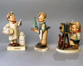 3 Hummels, Waiter 154/0 , Little Pharmacist 322 1955, Photographer 178 1948