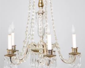Neoclassical Silvered Metal And Glass Five Light Chandelier