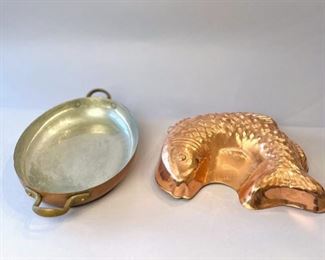 Copper Two Handled Dish And Copper Fish