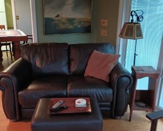 Leather Loveseat and Footstool