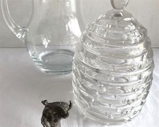 Ceramic Fish Platters, Heavy Glass Beehive Jar, Elephant Candle Snifter, 1979 Discover Dayton Cookbook More