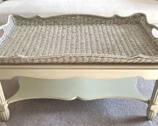 Cream Coffee Table W Removable Wicker Tray Top