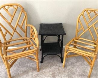 Rattan Chairs Black Bamboo Side Table
