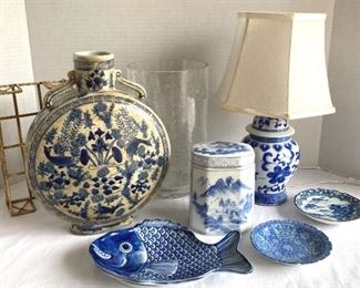 Small Lamp, 2 Vases, 3 Dishes, 1 Canister, Napkin Holder