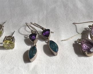 Sterling Silver Necklace, 3 Sterling Silver Pendants, 3 Pairs Sterling Earrings, Pandora Bracelet