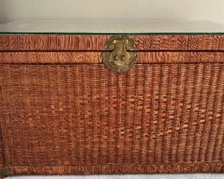 Vintage Wicker Trunk W Glass Top