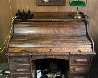 antique dark oak roll top desk