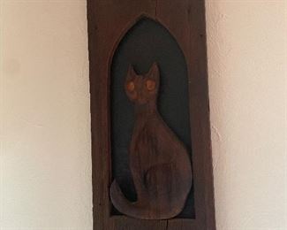 carved cat wall art mcm