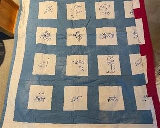 Blue white quilt topper