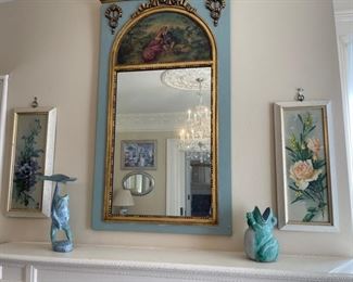 French Louis XV style gilt and painted trumeau / pier mirror