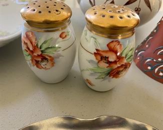 Antique hand-painted porcelain floral salt and pepper shakers 
