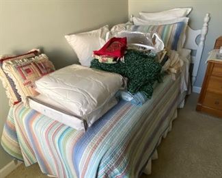 Twin Bed Sold. Pottery Barn Bedding, and white twin bed with headboard, BUY IT NOW $60