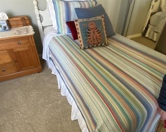 Sold. Twin Bed with Headboard. BUY IT NOW $60. Pottery Barn bedding and white headboard