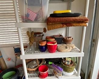 Lawn and Garden items, and storage shelving