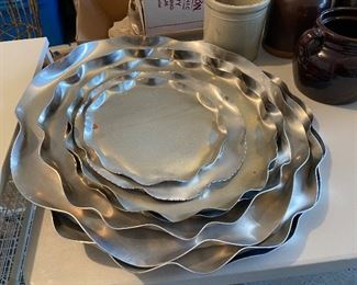 Assorted Size Pewter Ruffled Trays