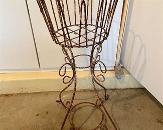 Sold. wrought iron deep basket planter