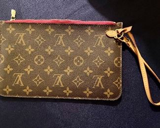 Authentic Louis Vuitton Monogram Wristlet with Pink Canvas Lining -back