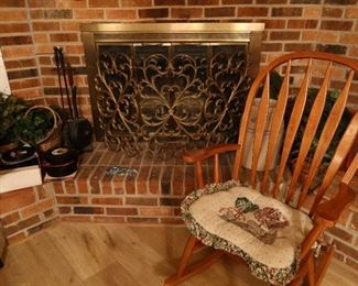 Gold Gilded Iron Fire Screen - Fireplace Tools - Oak Vintage Rocker