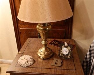 1 Drawer End Table - We have a pair - Brass Lamp