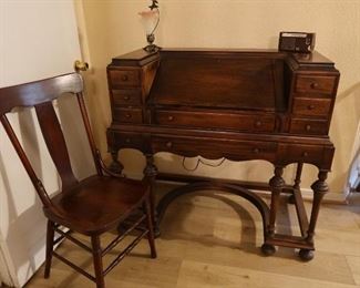 Gorgeous Antique Drop Front Desk in Walnut - Antique Desk Chair