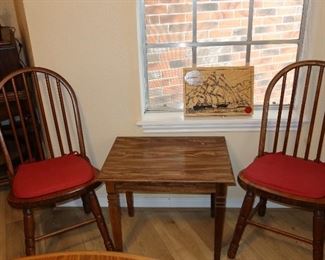 Pair of Spendle Back Chairs - Farmhouse Side Table