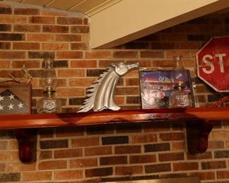 Oil Lamps - Pewter Wall Horse - Flag - Vintage Stop Sign