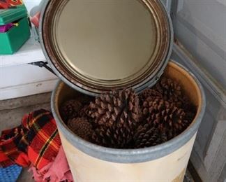 Drum full of Large Pine Cones - Fall will be here before you know it!