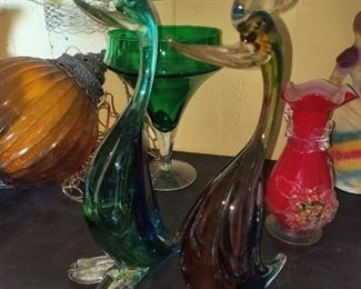 Art glass caricature birds