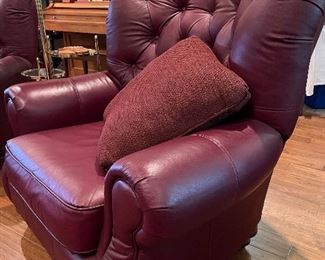 Two matching red leather Mayo wingback chairs