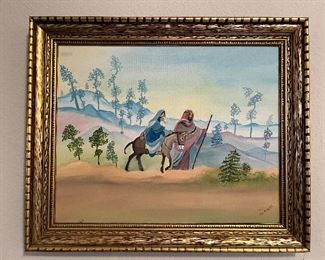 Joseph with Mary on a burro, original oil painting
