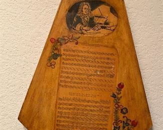 hymn sheet on wood block