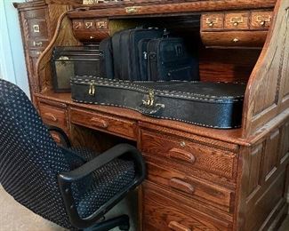 roll top oak desk with chair