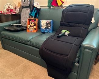 green teal leather sofa