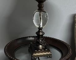 Glass Top Round End Table; Table Lamp