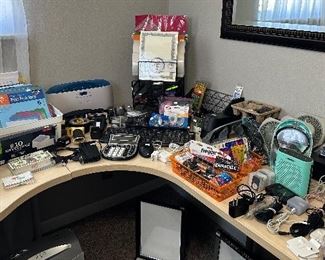 Office Supplies; Fellowes Laminator; Staplers; Boston Elec. Pencil Sharpener; Keyboard; Mouse; Scissors; Maxell HP-100 Headphones; MP 3 Player; Desk Fans; In Focus Projector; Bose Color 415859 Speaker; Verizon Jet Pack Hot Spot; Apple Wired Ear Buds