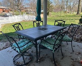 Patio Table with 6 Chairs, Umbrella and Umbrella Base- Nice Set